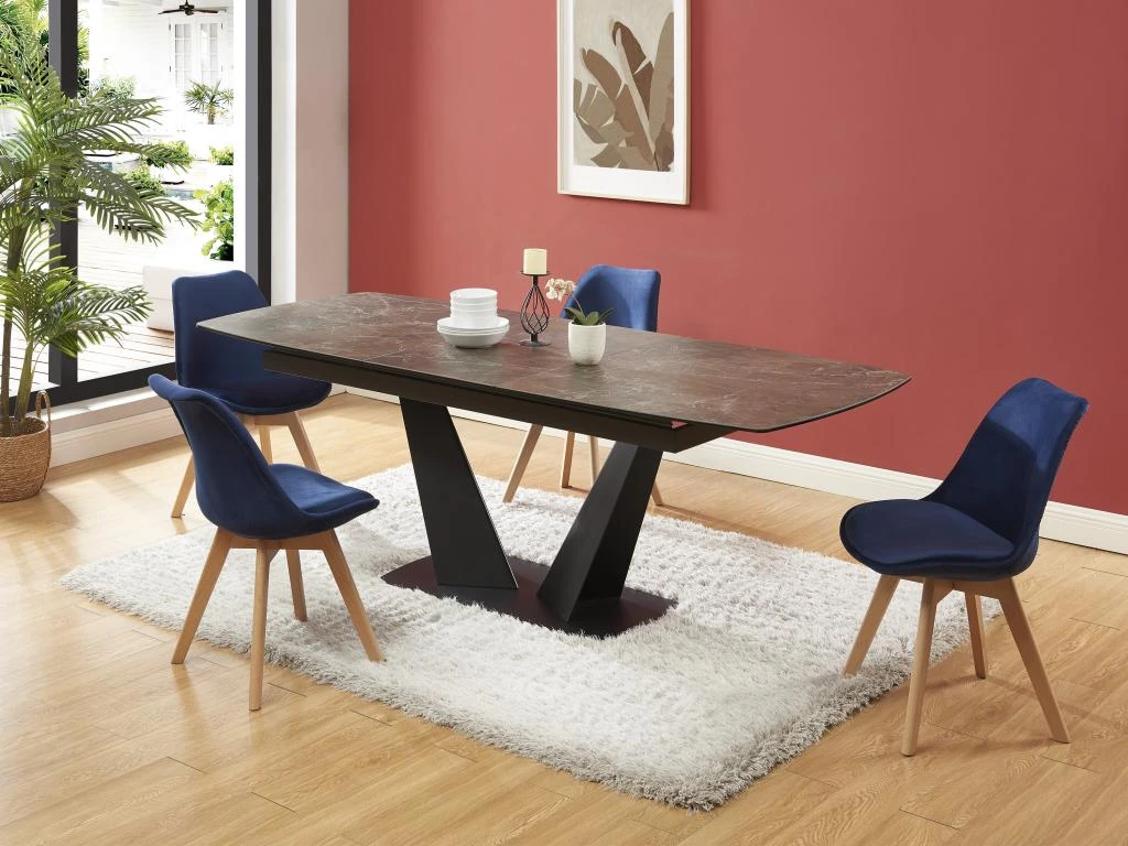 Lot De 6 Chaises En Velours Et Hêtre - Bleu - JODY 2 Lot De 6 Chaises En Velours Et Hêtre - Bleu - JODY – Image 2