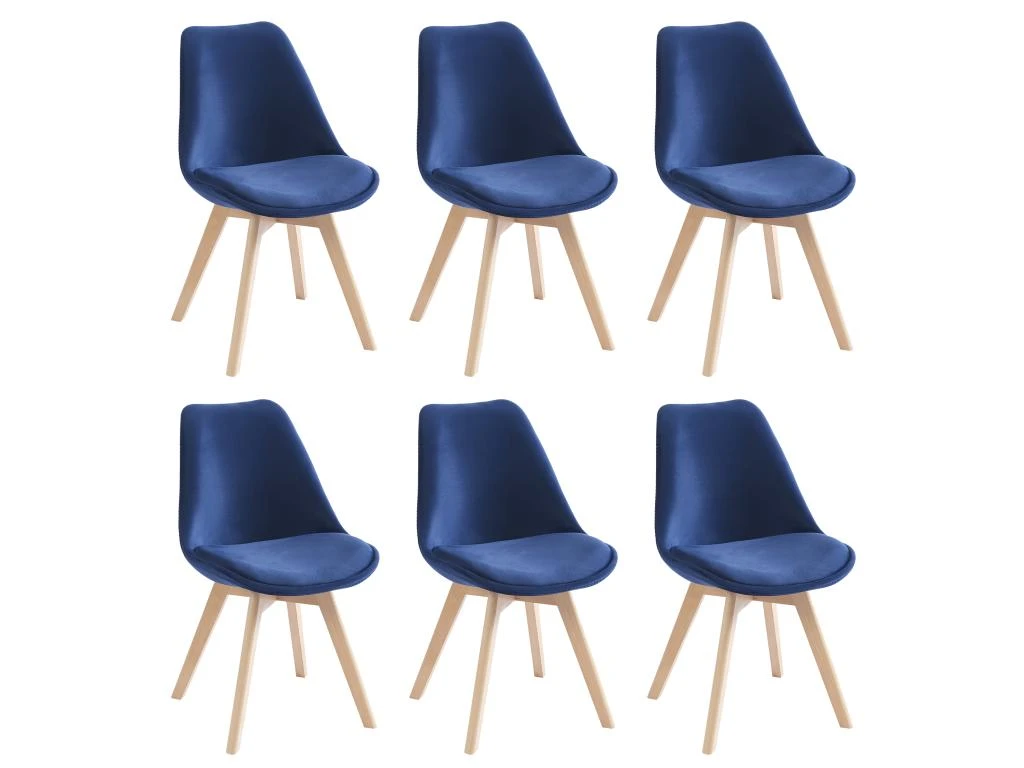 Lot De 6 Chaises En Velours Et Hêtre - Bleu - JODY 9 Lot De 6 Chaises En Velours Et Hêtre - Bleu - JODY – Image 9