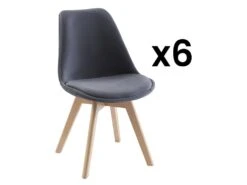 Lot De 6 Chaises En Velours Et HĂȘtre - Gris - JODY
