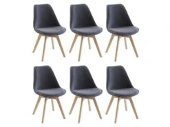 Lot De 6 Chaises En Velours Et Hêtre - Gris - JODY -Mobilier De Restaurant chaise 12619307
