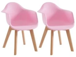 Lot De 2 Chaises Enfant Avec Accoudoirs En Polypropylène Et Hêtre - Rose - POUPINETTE