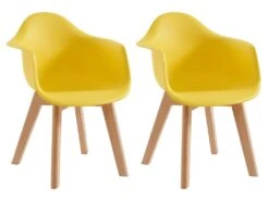 Lot De 2 Chaises Enfant Avec Accoudoirs En Polypropylène Et Hêtre - Jaune - POUPINETTE