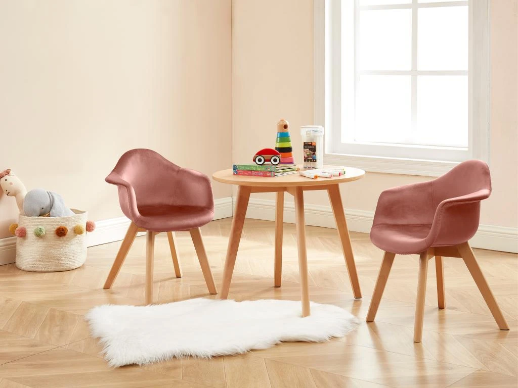 Lot De 2 Chaises Enfant Avec Accoudoirs En Velours Et Hêtre - Rose - POUPINETTE 2 Lot De 2 Chaises Enfant Avec Accoudoirs En Velours Et Hêtre - Rose - POUPINETTE – Image 2