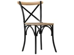 Lot De 2 Chaises De Salle à Manger Cuisine Noir Style Rustique Bois De Manguier Solide CDS020800 -Mobilier De Restaurant chaise 12684609