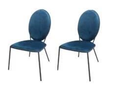 LOUIS Lot De 2 Chaises - Velours Bleu - L 51 X P 96 X H 52,5 Cm