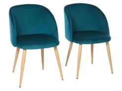 Lot De 2 Chaises En Velours Bleu Canard - Pieds En Métal - L 55 X P 45 X H 99 Cm - CURVY