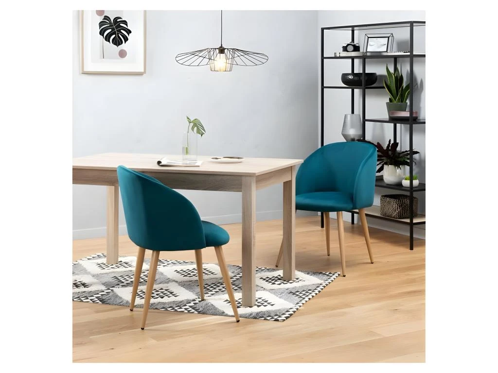 Lot De 2 Chaises En Velours Bleu Canard - Pieds En Métal - L 55 X P 45 X H 99 Cm - CURVY 2 Lot De 2 Chaises En Velours Bleu Canard - Pieds En Métal - L 55 X P 45 X H 99 Cm - CURVY – Image 2