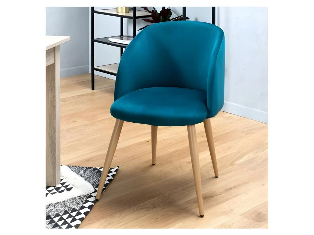 Lot De 2 Chaises En Velours Bleu Canard - Pieds En Métal - L 55 X P 45 X H 99 Cm - CURVY 3 Lot De 2 Chaises En Velours Bleu Canard - Pieds En Métal - L 55 X P 45 X H 99 Cm - CURVY – Image 3