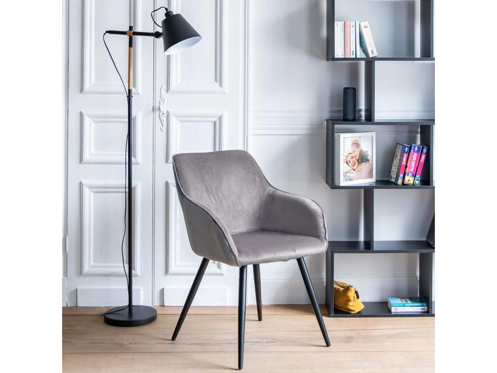 Chaise Vintage GISELE Velours Gris - HAPPY GARDEN 5 Chaise Vintage GISELE Velours Gris - HAPPY GARDEN – Image 5