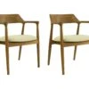 Lot De 2 Chaises Avec Accoudoirs En Teck Et Tissu - Naturel Et Crème - SOUADY
