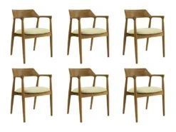 Lot De 6 Chaises Avec Accoudoirs En Teck Et Tissu - Naturel Et Crème - SOUADY -Mobilier De Restaurant chaise 13144835
