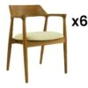 Lot De 6 Chaises Avec Accoudoirs En Teck Et Tissu - Naturel Et Crème - SOUADY