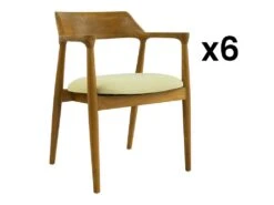 Lot De 6 Chaises Avec Accoudoirs En Teck Et Tissu - Naturel Et Crème - SOUADY