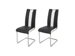 Lot De 2 Chaises - Simili Blanc Et Noir - L 55 X P 45 X H 99 Cm - LEON