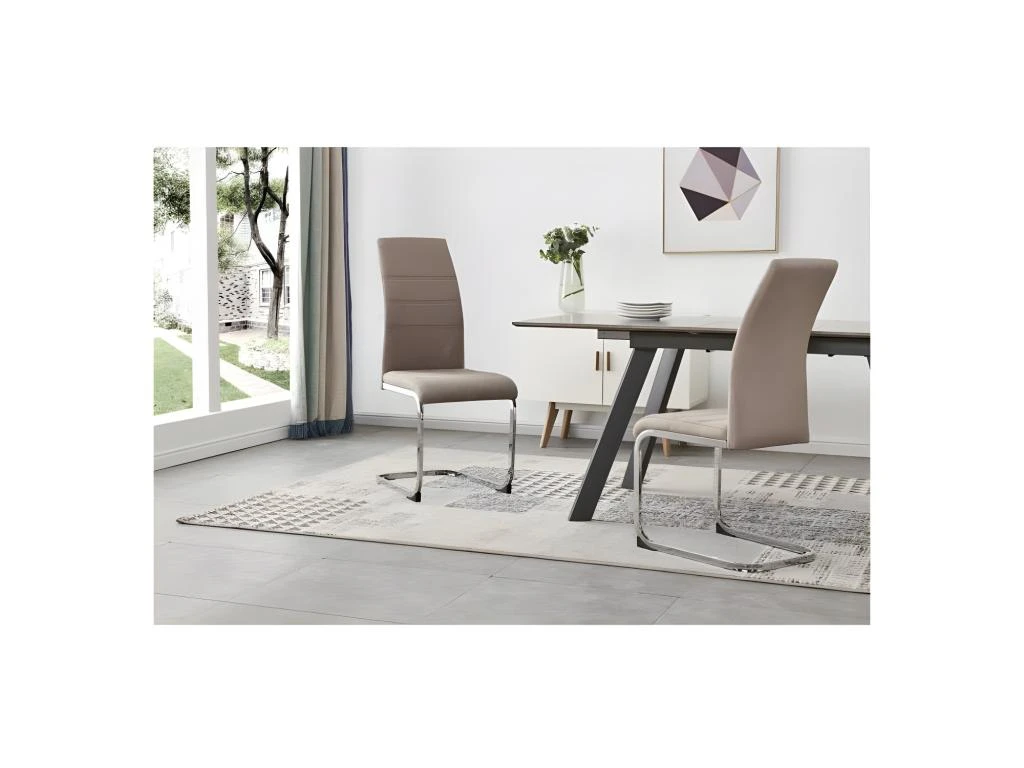 JANE Lot De 4 Chaises - Pied Chromé - Tissu Taupe - L 42 X P 56 X H 99 Cm 2 JANE Lot De 4 Chaises - Pied Chromé - Tissu Taupe - L 42 X P 56 X H 99 Cm – Image 2