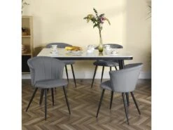 Lot De 2 Chaises De Salle À Manger Scandinave Fauteuil Assise Rembourrée En Bouclette Pieds, Gris -Mobilier De Restaurant chaise 13543513