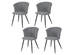 Lot De 4 Chaises De Salle À Manger Scandinave Fauteuil Assise Rembourrée En Bouclette Pieds, Gris