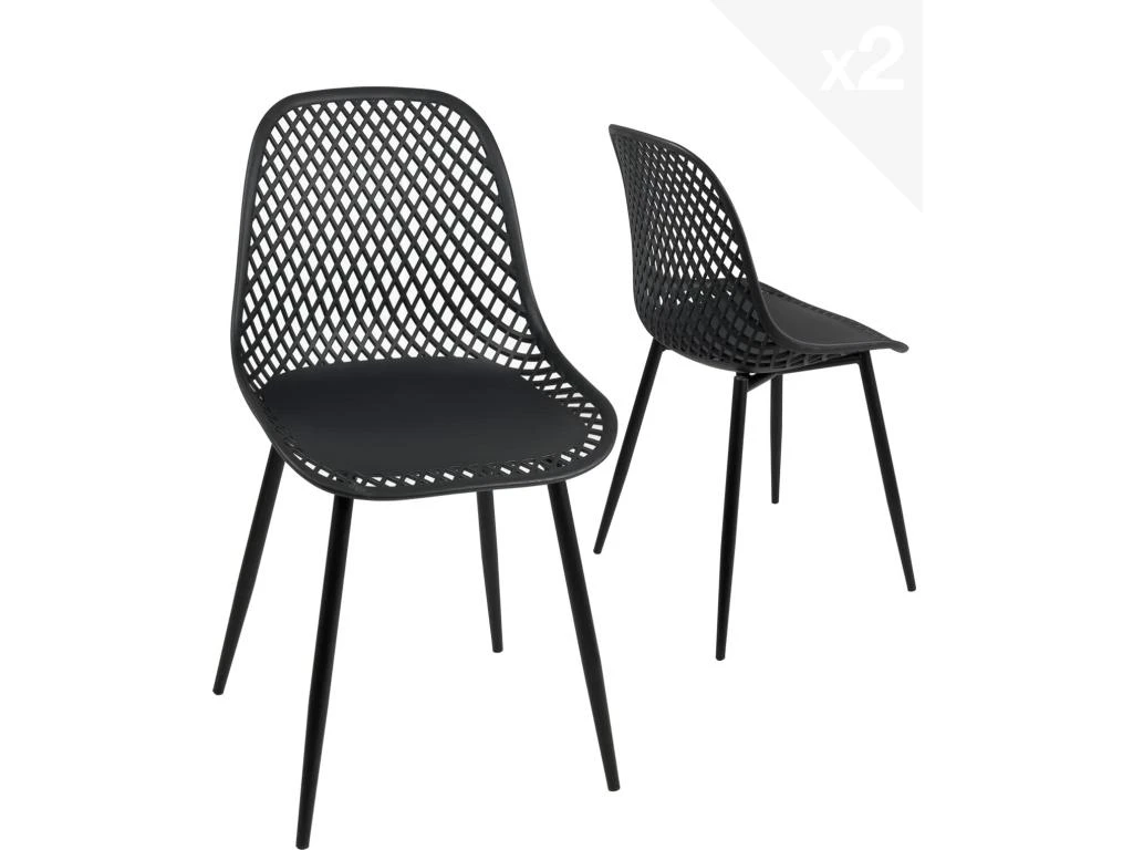 Lot De 2 Chaises De Cuisine Design Ajouré SELI (noir) 1 Lot De 2 Chaises De Cuisine Design Ajouré SELI (noir)