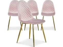 Lot De 4 Chaises Matelassées Norway Velours Rose