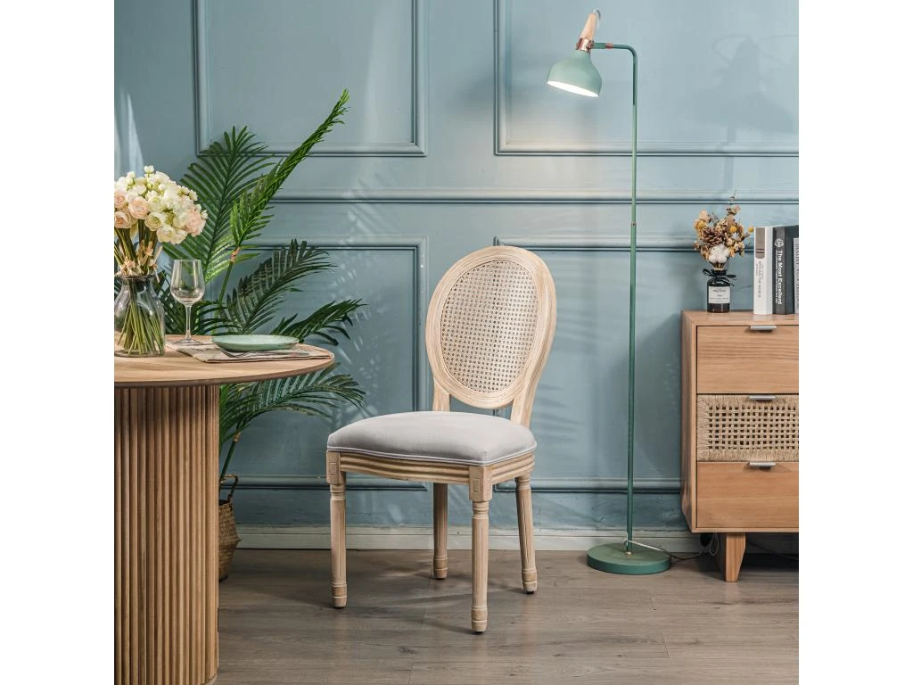 Lot De 2 Chaises En Bois Et Cannage Avec Assise En Tissu Gris Clair 2 Lot De 2 Chaises En Bois Et Cannage Avec Assise En Tissu Gris Clair – Image 2