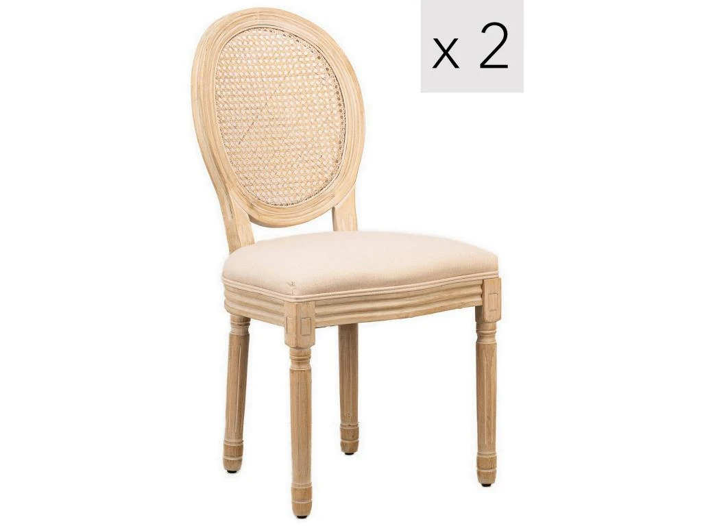 Lot De 2 Chaises En Bois Et Cannage Avec Assise En Tissu Beige 1 Lot De 2 Chaises En Bois Et Cannage Avec Assise En Tissu Beige