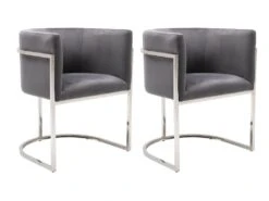 Lot De 2 Chaises Avec Accoudoirs - Velours Et Acier Inoxydable - Gris Et Chromé - PERIA De Pascal MORABITO