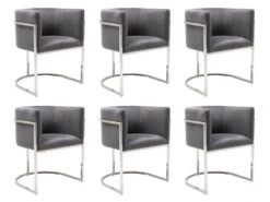 Lot De 6 Chaises Avec Accoudoirs - Velours Et Acier Inoxydable - Gris Et Chromé - PERIA De Pascal MORABITO -Mobilier De Restaurant chaise 13885597