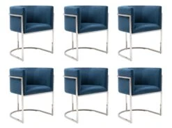 Lot De 6 Chaises Avec Accoudoirs - Velours Et Acier Inoxydable - Bleu Et Chromé - PERIA De Pascal MORABITO -Mobilier De Restaurant chaise 13888141