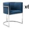 Lot De 6 Chaises Avec Accoudoirs - Velours Et Acier Inoxydable - Bleu Et Chromé - PERIA De Pascal MORABITO