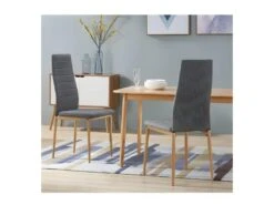 Lot De 6 Chaises Contemporain - Structuré En Tissu Gris Chiné Et Métal Effet Bois -Mobilier De Restaurant chaise 13955593