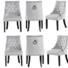 Ensemble De 6 Chaises De Salle à Manger Windsor - Rembourrage En Velours Moelleux Et Pieds En Bois Massif Robustes - Parfait Pour Votre Salle à Manger Et Salon - Gris Clair