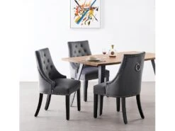 Ensemble De 4 Chaises De Salle à Manger Windsor - Rembourrage En Velours Moelleux Et Pieds En Bois Massif Robustes - Parfait Pour Votre Salle à Manger Et Salon - Gris Foncé -Mobilier De Restaurant chaise 13971291