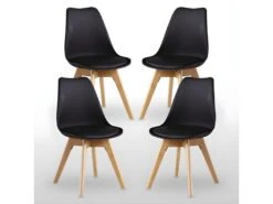 Ensemble De 4 Chaises De Salle à Manger Lorenzo Avec Siège En Similicuir élégant Et Pieds En Bois Massif - Parfait Pour La Salle à Manger, Le Salon - Noir