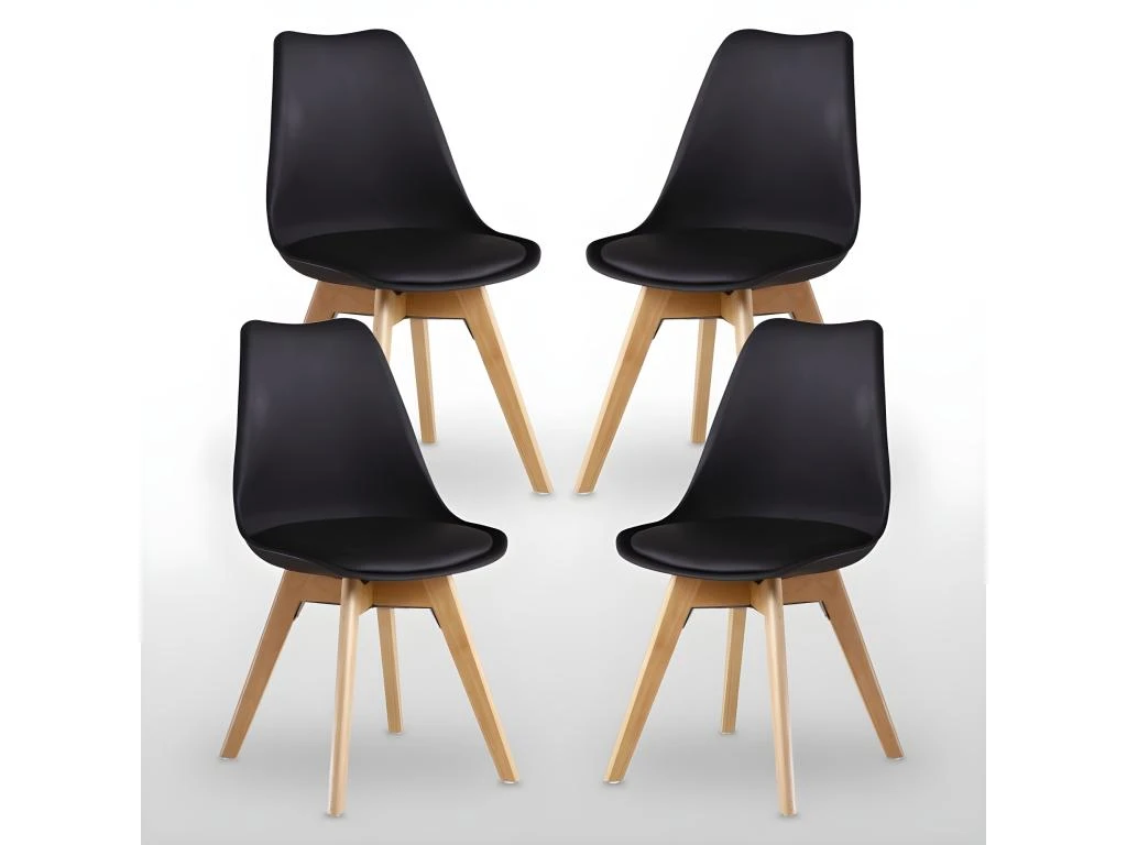 Ensemble De 4 Chaises De Salle à Manger Lorenzo Avec Siège En Similicuir élégant Et Pieds En Bois Massif - Parfait Pour La Salle à Manger, Le Salon - Noir 1 Ensemble De 4 Chaises De Salle à Manger Lorenzo Avec Siège En Similicuir élégant Et Pieds En Bois Massif - Parfait Pour La Salle à Manger, Le Salon - Noir