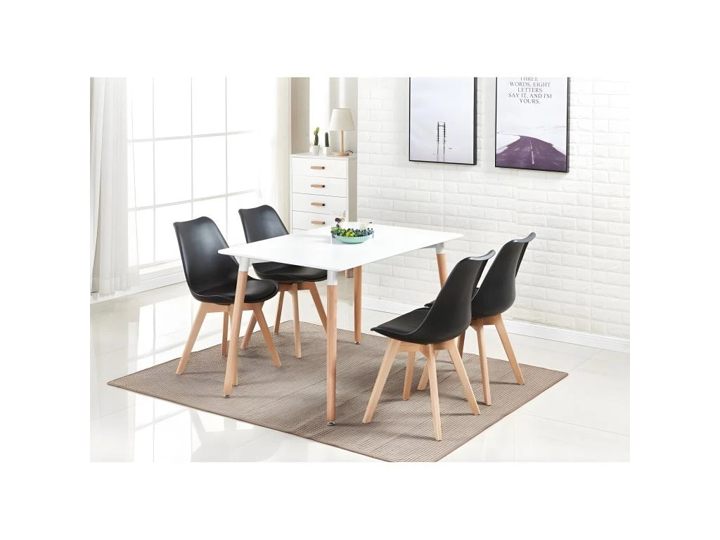 Ensemble De 4 Chaises De Salle à Manger Lorenzo Avec Siège En Similicuir élégant Et Pieds En Bois Massif - Parfait Pour La Salle à Manger, Le Salon - Noir 7 Ensemble De 4 Chaises De Salle à Manger Lorenzo Avec Siège En Similicuir élégant Et Pieds En Bois Massif - Parfait Pour La Salle à Manger, Le Salon - Noir – Image 7