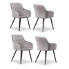 Ensemble De 4 Chaises De Salle à Manger Camden - Tapissées De Velours Avec Pieds En Métal - Gris Clair