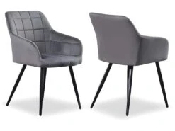Ensemble De 2 Chaises De Salle à Manger Camden - Tapissées De Velours Avec Pieds En Métal - Gris Foncé