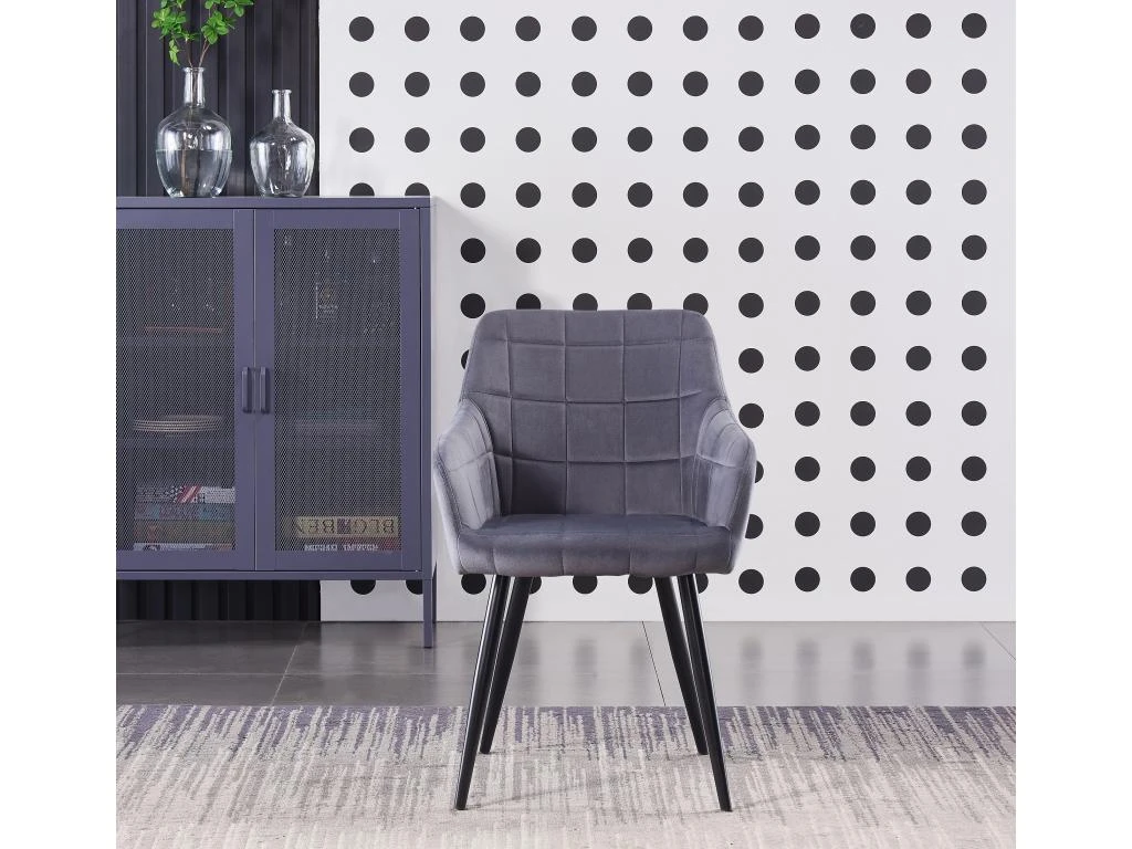 Ensemble De 2 Chaises De Salle à Manger Camden - Tapissées De Velours Avec Pieds En Métal - Gris Foncé 2 Ensemble De 2 Chaises De Salle à Manger Camden - Tapissées De Velours Avec Pieds En Métal - Gris Foncé – Image 2