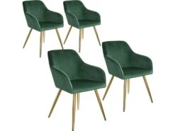 Lot De 4 Chaises Pieds Doré Siège De Salon Cuisine Salle à Manger Design élégant Velours Vert 08_0000111
