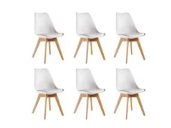 Ensemble De 6 Chaises De Salle à Manger Lorenzo Avec Siège élégant En Similicuir Et Pieds En Bois Massif - Parfait Pour La Salle à Manger, Le Salon - Blanc