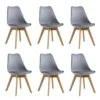 Ensemble De 6 Chaises De Salle à Manger Lorenzo Avec Siège En Similicuir élégant Et Pieds En Bois Massif - Parfait Pour La Salle à Manger, Le Salon - Gris