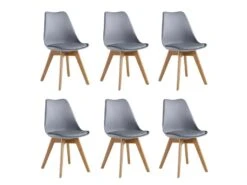 Ensemble De 6 Chaises De Salle à Manger Lorenzo Avec Siège En Similicuir élégant Et Pieds En Bois Massif - Parfait Pour La Salle à Manger, Le Salon - Gris
