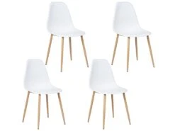 URBAN MEUBLE Lot De 4 Chaise Salle à Manger Scandinave Blanc Résine Pieds Couleur Bois