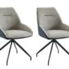 Lot De 2 Chaises En Tissu, Velours Côtelé Et Métal - Beige Et Bleu - CHANILA