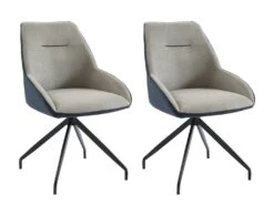 Lot De 2 Chaises En Tissu, Velours Côtelé Et Métal - Beige Et Bleu - CHANILA