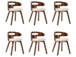 Lot De 6 Chaises De Salle à Manger Cuisine Design élégant Bois Courbé Et Synthétique Crème CDS022350