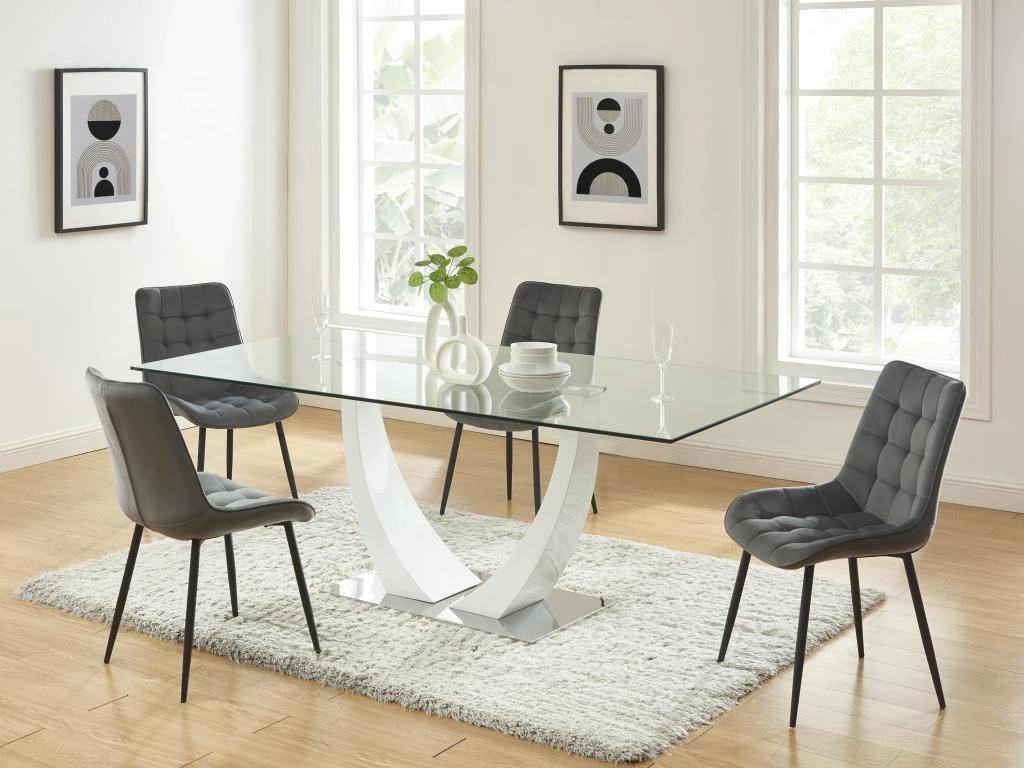 Lot De 2 Chaises Matelassées - Velours Et Métal Noir - Gris - OLLUA 2 Lot De 2 Chaises Matelassées - Velours Et Métal Noir - Gris - OLLUA – Image 2