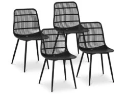 Lot De 4 Chaises Salon Salle à Manger Restaurants, Les Cafés, Les Bureaux Et Les Salles D'attente 150 Kg Max Noir 14_0006003