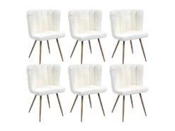 FJARD - Lot De 6 Fauteuils Blanc Tissu Bouclettes