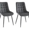Lot De 2 Chaises Matelassées - Velours Et Métal Noir - Gris - OLLUA
